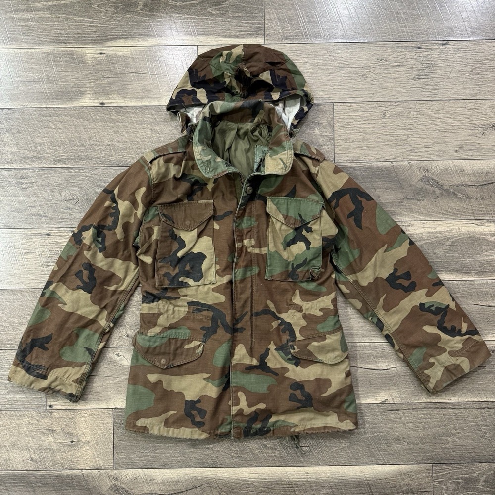 VTG USGI Cold Weather Field Parka Coat Hooded Jacket M81 Woodland Camo Mens Sz S